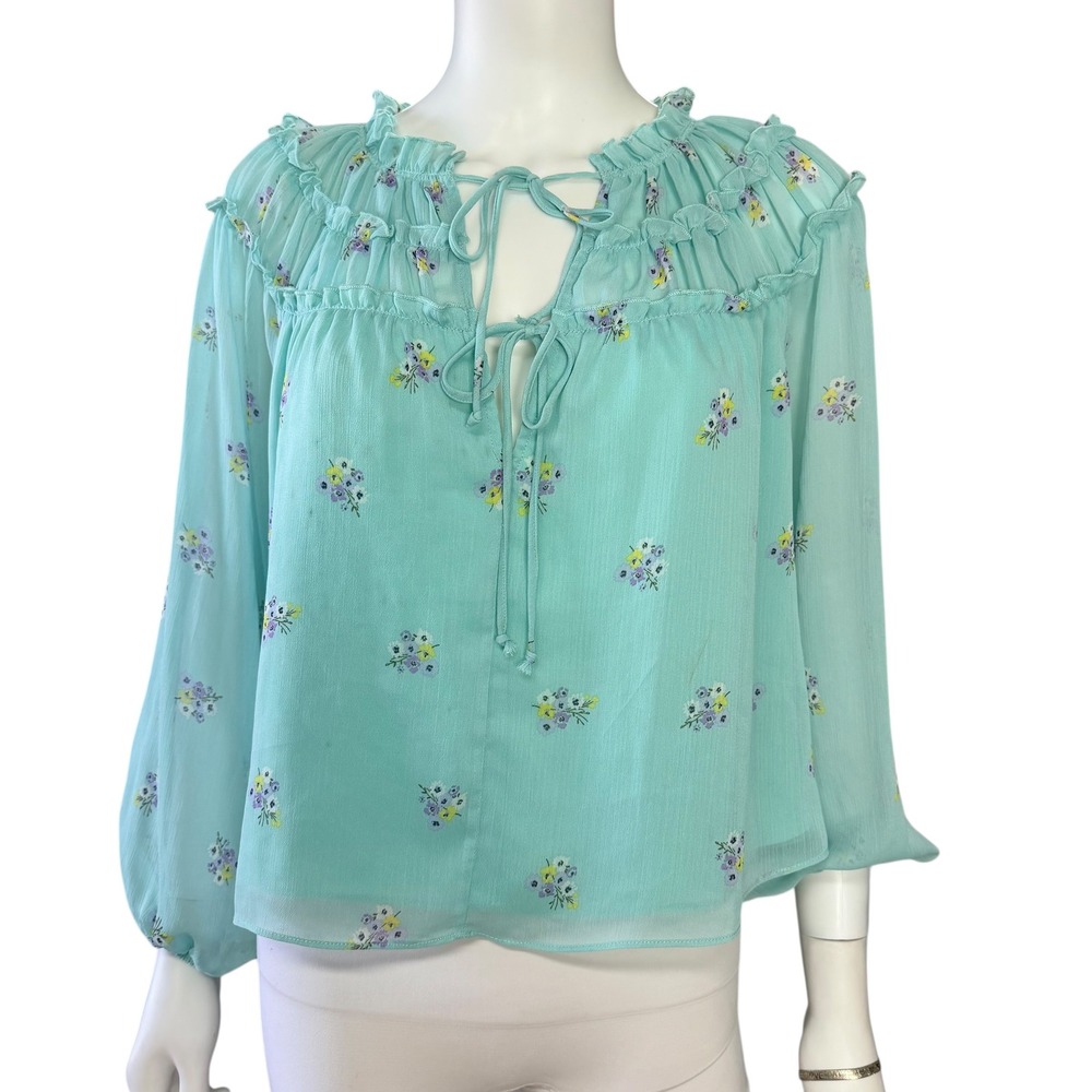 Socialite Fairycore Sheer Floral Blouse Boho Cottagecore Ruffle Tie Top Romantic